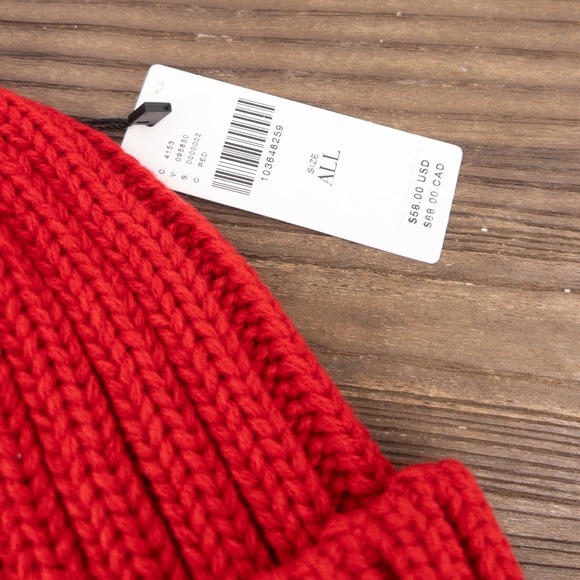 Anthropologie Wild Collective Red Game Day 46 Floral Beanie Pom Pom Hat NWT‎